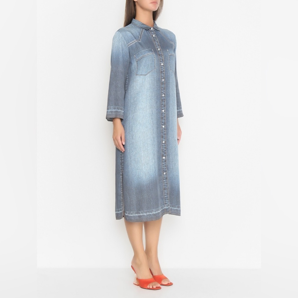 🎀 MARINA RINALDI sport denim print dress 10 Euc